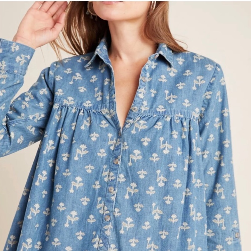 ANTHROPOLOGIE Pilcro &The Letterpress Blue Denim Long Sleeve Dress w/Pockets 2P